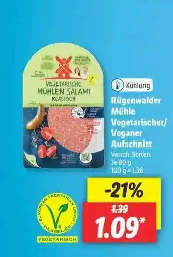 Lidl Rügenwalder Mühle Vegetarischer Oder Veganer Aufschnitt 80g Angebot