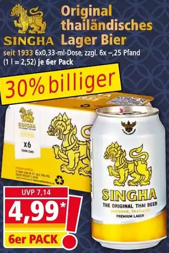 Norma SINGHA Original thailändisches Lager Bier 6x0,33 ml Dose Angebot