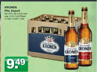 Getränkeparadies Gefromm Kronen Pils, Export 20x0,5/24x0,33L Angebot