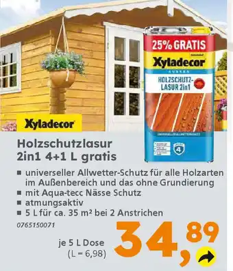 Globus Baumarkt Xyladecor Holzschutzlasur 2in1 4+1 L gratis Angebot