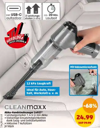 PENNY CLEANMAXX Akku-Handstaubsauger 14927 Angebot