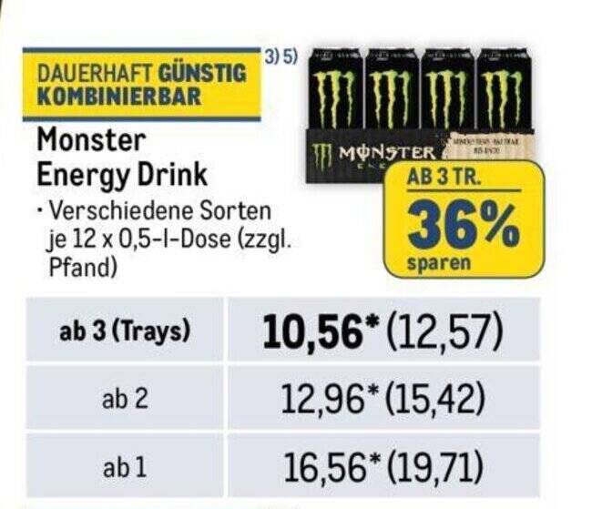 Monster Energy Drink Verschiedene Sorten je 12 x 0,51Dose Angebot bei METRO