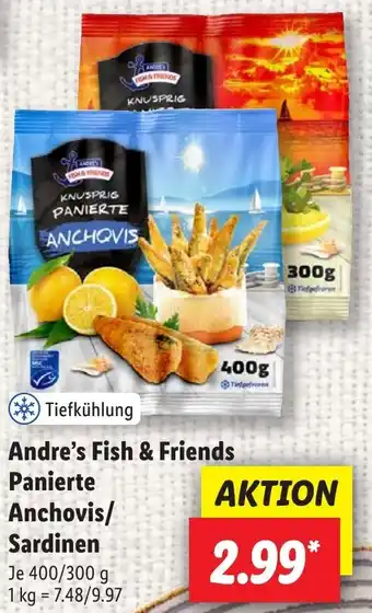 Lidl Andre's Fish & Friends Panierte Anchovis/ Sardinen 400/300 g Angebot