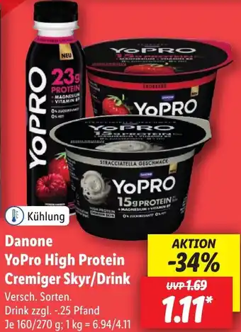 Lidl Danone YoPro High Protein Cremiger Skyr/Drink 160/270 g Angebot