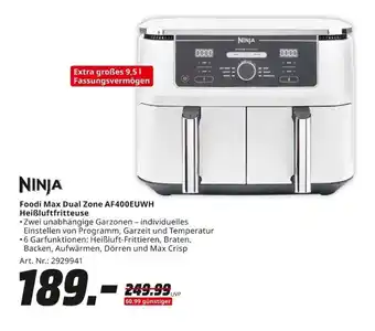 MediaMarkt NINJA Heißluftfritteuse Foodi Max Dual Zone AF400EUWH Angebot