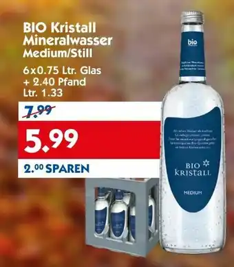 Hol'ab Getränkemarkt Bio Kristall Mineralwasser Medium/Still 6x0.75 Ltr. Glas + 2.40 Pfand Ltr. 1.33 Angebot