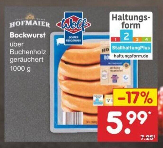 HOFMAIER Wolf Bockwurst 1000 g Angebot bei Netto Marken-Discount