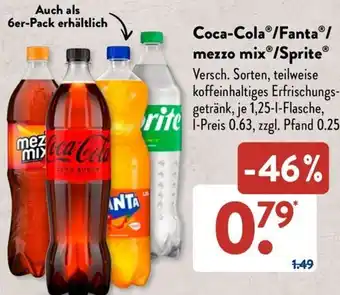 Aldi Süd Coca-Cola/Fanta/ mezzo mix/Sprite 1,25 L Flasche Angebot