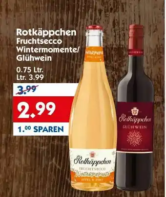 Hol'ab Getränkemarkt Rotkäppchen Fruchtsecco Wintermomente/Glühwein 3.99 Ltr. Angebot