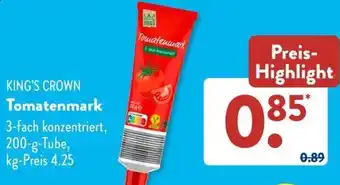 Aldi Süd KING'S CROWN Tomatenmark 200 g Tube Angebot
