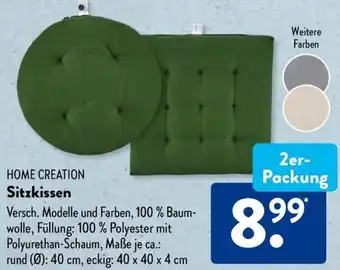 Aldi Süd HOME CREATION Sitzkissen 2er-Packung Angebot