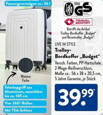 Aldi Süd LIVE IN STYLE Trolley Bordkoffer ,,Budget" Angebot