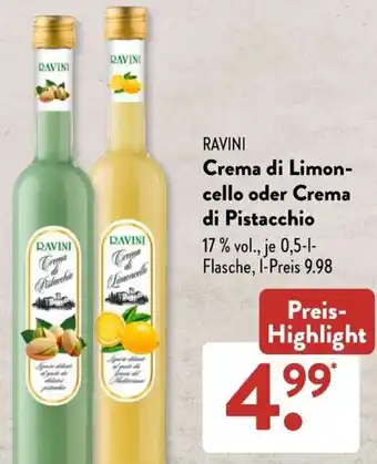 Aldi Süd RAVINI Crema di Limoncello oder Crema di Pistacchio 0,5 L Flasche Angebot
