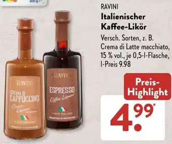 Aldi Süd RAVINI Italienischer Kaffee-Likör 0,5 L Flasche Angebot