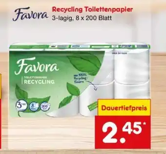 Netto Marken-Discount Favora Recycling Toilettenpapier 3-lagig, 8 x 200 Blatt Angebot