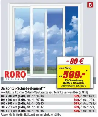 toom Baumarkt RORO Balkontür-Schiebeelement Angebot