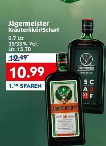 Hol'ab Getränkemarkt Jägermeister Kräuterlikör/Scharf 0.7 Ltr. Angebot