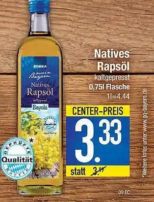 E-Center Natives Rapsöl Angebot