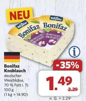 Combi Bergader Bonifaz Knoblauch deutscher Weichkäse, 70% Fett i. Tr. 100 g Angebot