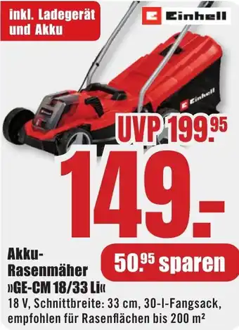 B1 Discount Baumarkt Einhell Akku Rasenmäher GE-CM 18/33 Li Angebot
