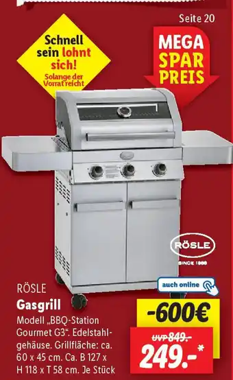 Lidl RÖSLE Gasgrill Angebot