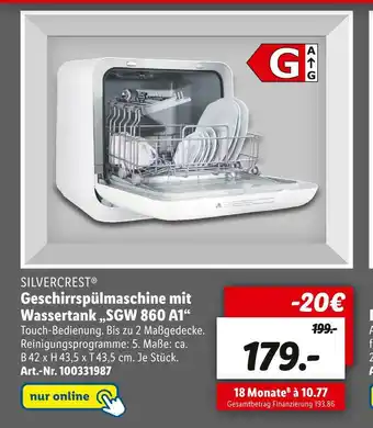 Lidl Silvercrest geschirrspülmaschine mit wassertank „sgw 860 a1“ Angebot