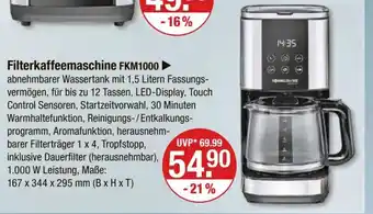 V Markt ROMMELSBACHER Filterkaffeemaschine FKM1000 Angebot