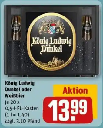 REWE König Ludwig Dunkel oder Weißbier 20 x 0,5 l Fl. Kasten Angebot