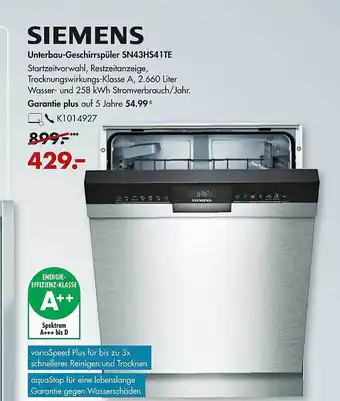 Galeria Siemens Unterbau-Geschirrspüler SN43HS41TE Angebot