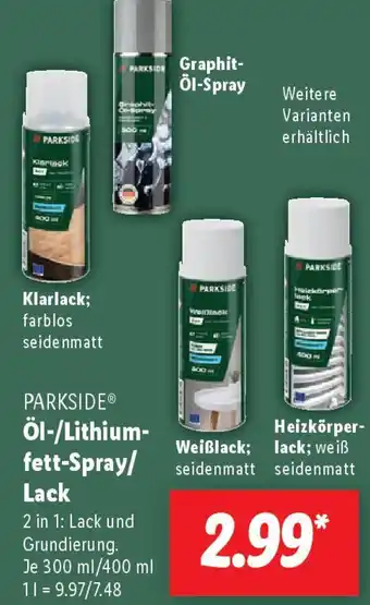 Lidl PARKSIDE Öl-/Lithium- fett-Spray/Lack Angebot