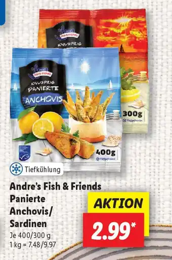 Lidl Andre's Fish & Friends Panierte Anchovis/ Sardinen 400/300 g Angebot