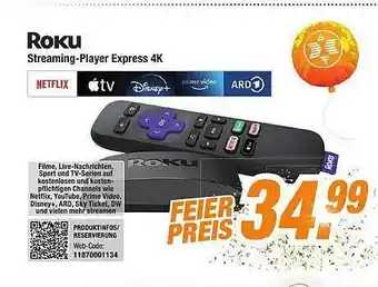 Expert Bening Roku Streaming-player Express 4k Angebot