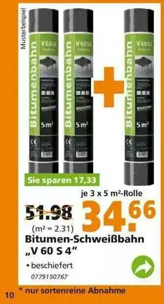 Globus Baumarkt Bitumen-schweißbahn V60 S4 Angebot