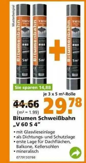 Globus Baumarkt Bitumen Schweißbahn „v60 S4” Angebot