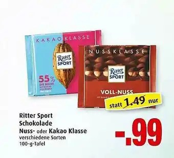 Markant Ritter Sport Schokolade Nuss- Oder Kakao Klasse Angebot