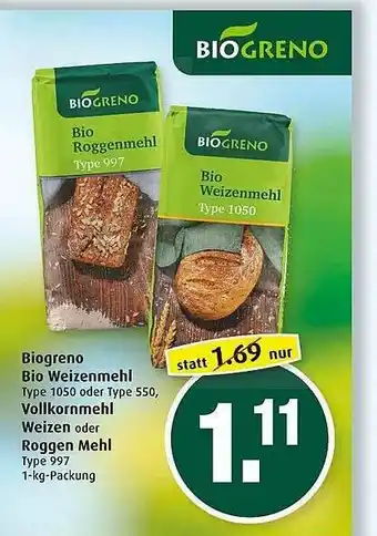 Markant Biogreno Bio Weizenmehl, Vollkornmehl Weizen Oder Roggen Mehl Angebot