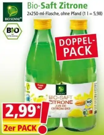 Norma BIO SONNE Bio-Saft Zitrone 2x250 ml Flasche Angebot