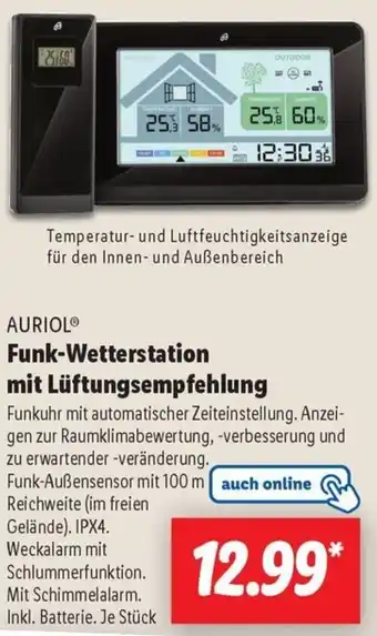 Lidl AURIOL Funk-Wetterstation mit Lüftungsempfehlung Angebot