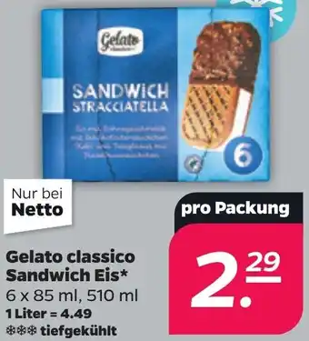 NETTO Gelato classico Sandwich Eis 6x85 ml Angebot