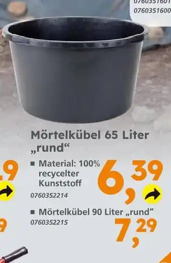 Globus Baumarkt Mörtelkübel 65 Liter ,,rund" Angebot