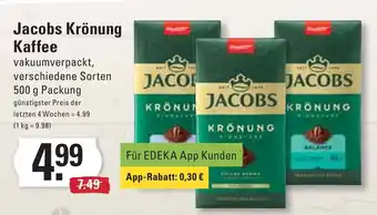 Meyer's Frischemarkt Jacobs Krönung Kaffee vakuumverpackt, verschiedene Sorten 500 g Packung Angebot