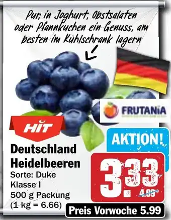 Hit Deutschland Heidelbeeren 500 g Packung Angebot