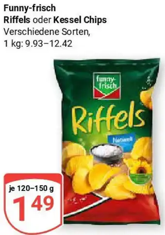 Globus Funny-frisch Riffels oder Kessel Chips 120-150 g Angebot