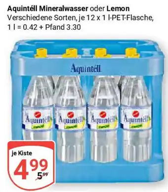 Globus Aquintéll Mineralwasser oder Lemon 12x1 L Angebot