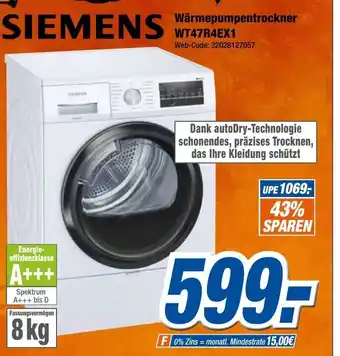 Expert Klein Siemens Wärmepumpentrockner WT47R4EX1 Angebot