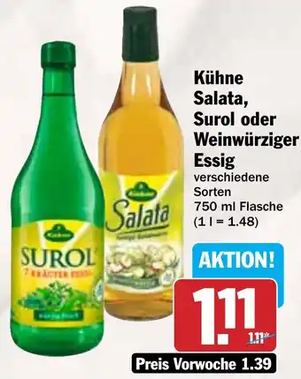 Hit Kühne Salata, Surol oder Weinwürziger Essig 750 ml Flasche Angebot