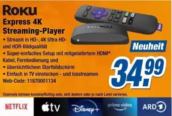 Expert Klein Roku Express 4K Streaming Player Angebot