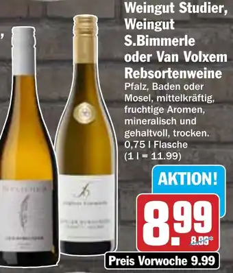 Hit Weingut Studier, Weingut S.Bimmerle oder Van Volxem Rebsortenweine 0,75 L Flasche Angebot