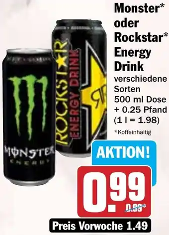 Hit Monster oder Rockstar Energy Drink 500 ml Dose Angebot