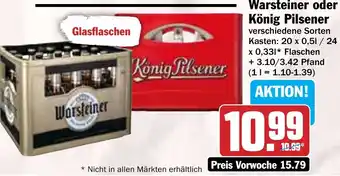 Hit Warsteiner oder König Pilsener 20x0,5/24x0,33 L Flaschen Angebot